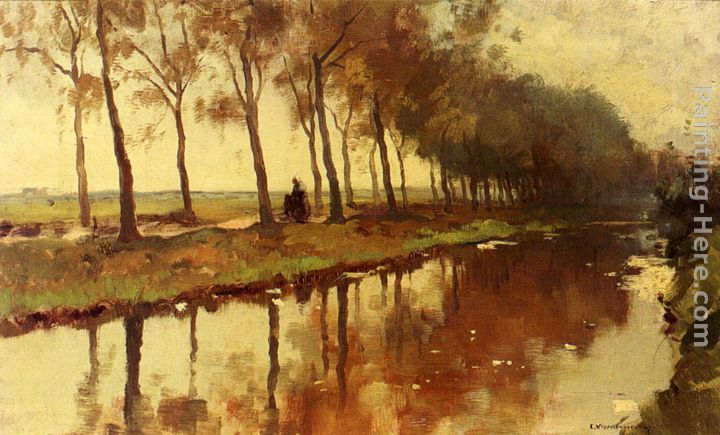 A Peasant Woman On A Path Along A Canal painting - Cornelis Vreedenburgh A Peasant Woman On A Path Along A Canal art painting